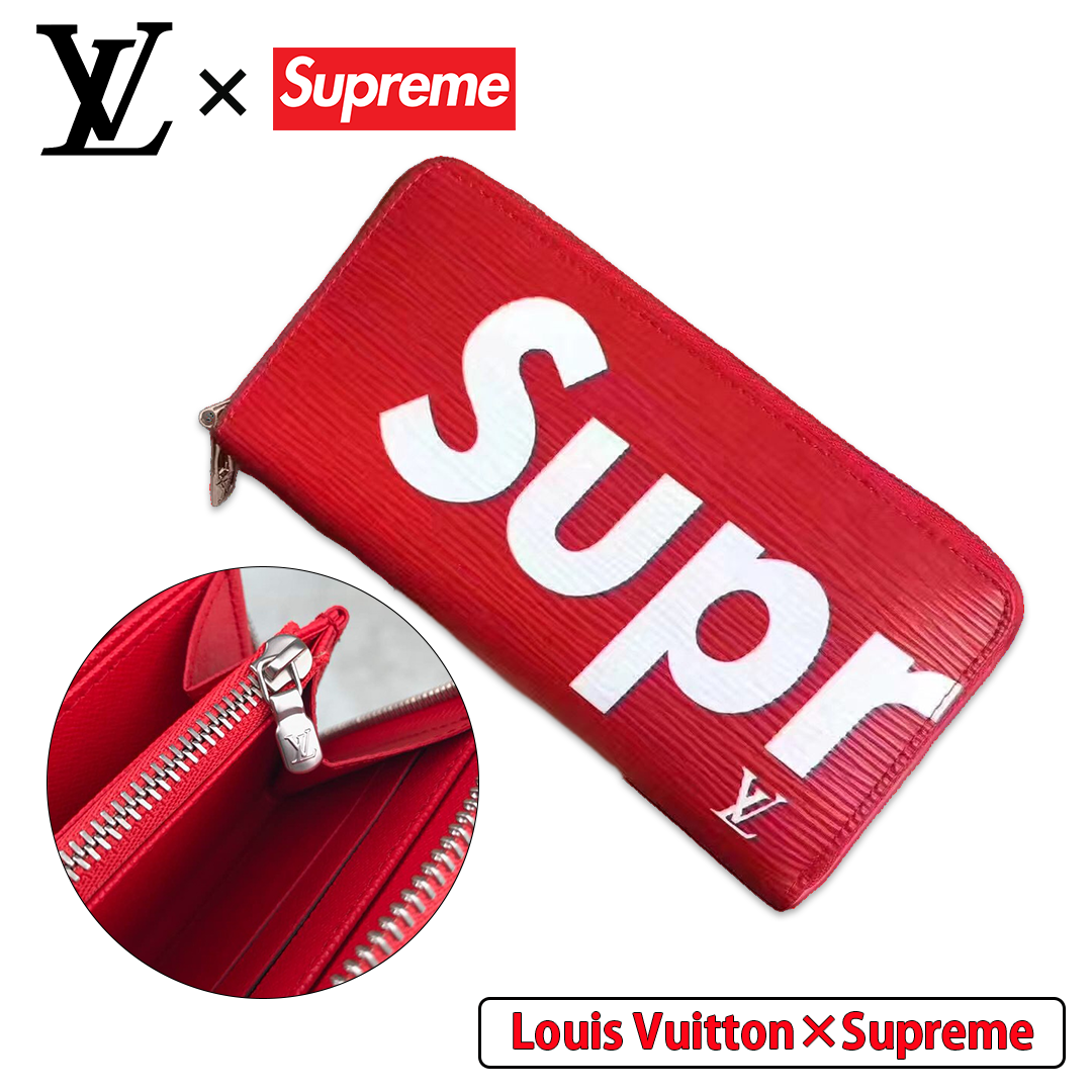 元のパッケージ 「正規品保証、公式と同じデザイン」シュプリーム財布コピー 新品 Louis Vuitton×Supreme ジッピーウォレット男女兼用 赤