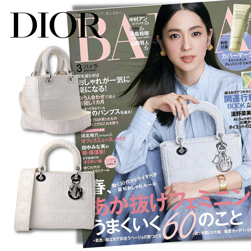 雑誌掲載！完売必至！憧れのMedium Lady D-Lite Bag！ 刺繍キャンバス グレー バッグ。