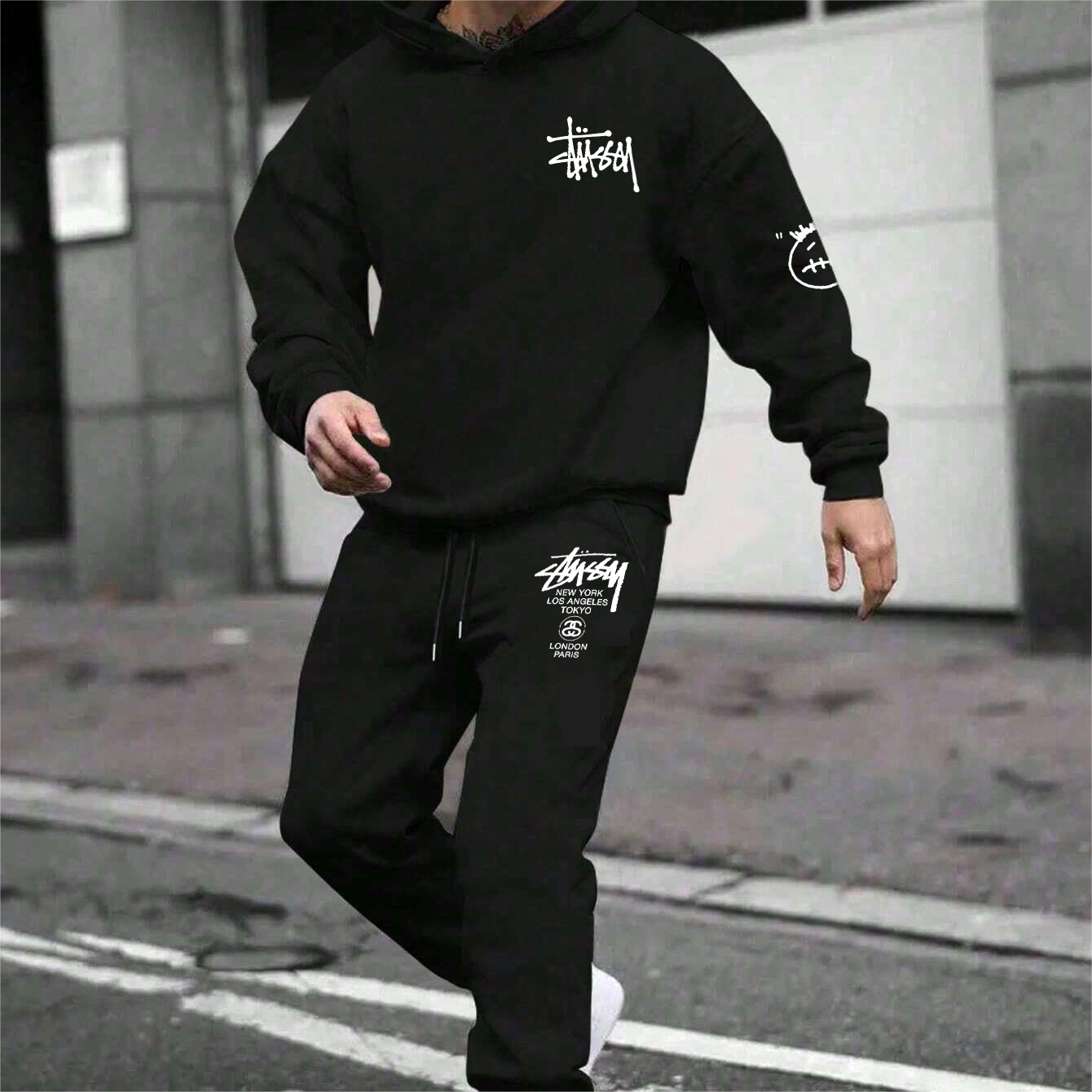 *HOT*【期間限定値下げセール！！！】【Stüssy & G-Dragon】共同ブランドのトレンディなフード付きスウェットシャツセット「正規品保証、公式と同じデザイン」流行のファッション、アメリカンハイストリートスタイル