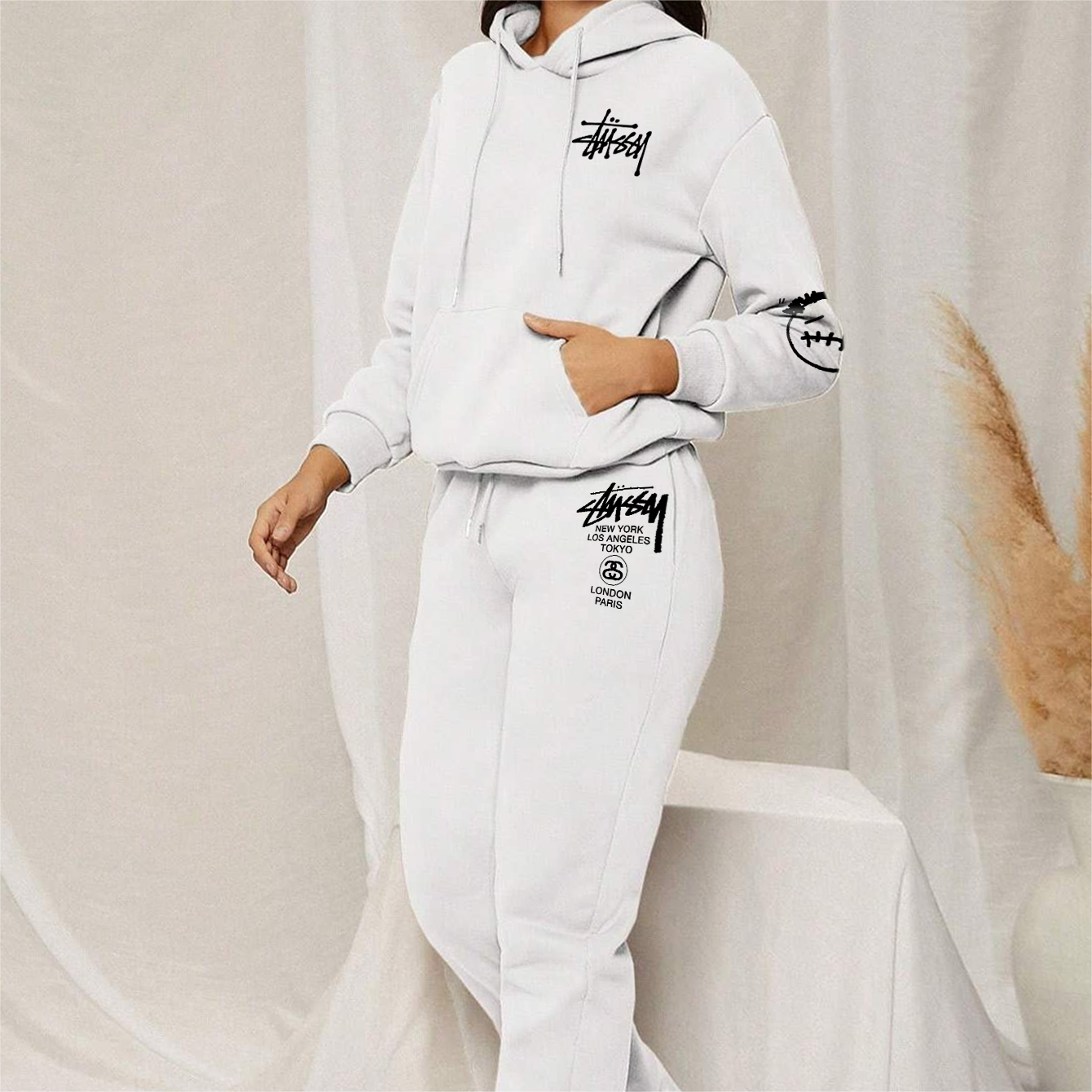 *HOT*【期間限定値下げセール！！！】【Stüssy & G-Dragon】共同ブランドのトレンディなフード付きスウェットシャツセット「正規品保証、公式と同じデザイン」流行のファッション、アメリカンハイストリートスタイル
