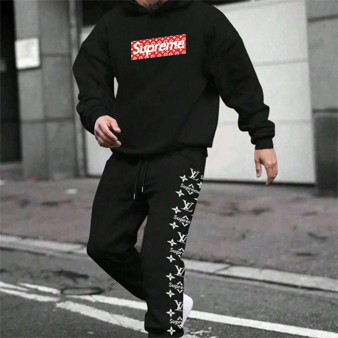 *HOT*【5010円プラスして２着を購入【 LV & Supreme 】トレンディなブランド提携のフード付きスウェットシャツセット「正規品保証、公式と同じデザイン」ハイストリートスタイル、超カッコイイ