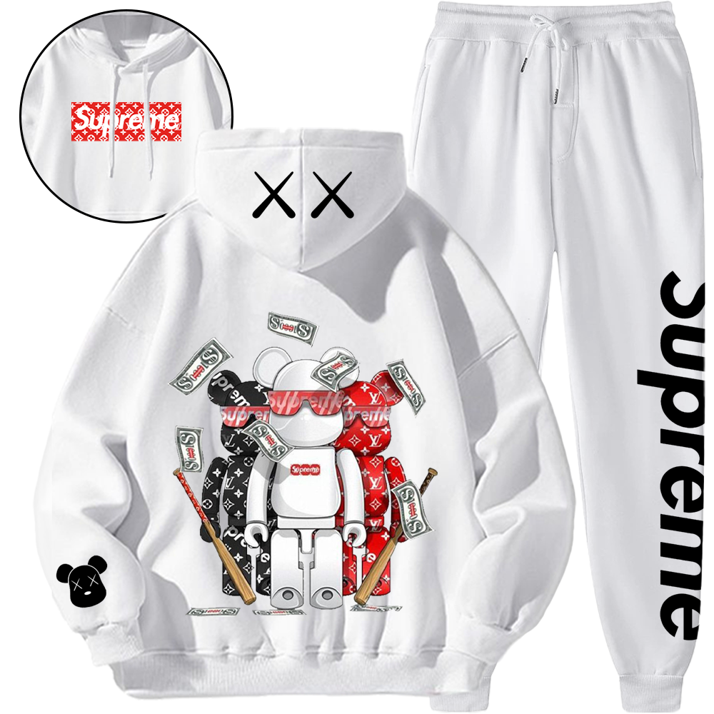 【期間限定】*HOT*【5010円プラスして２点を購入】【 LV & SUPREME】LV 暴力的なクマのスウェットシャツスーツ「正規品保証、公式と同じデザイン」 【海外ブランド直営店】柔らかく快適、吸汗性、通気性に優れています。