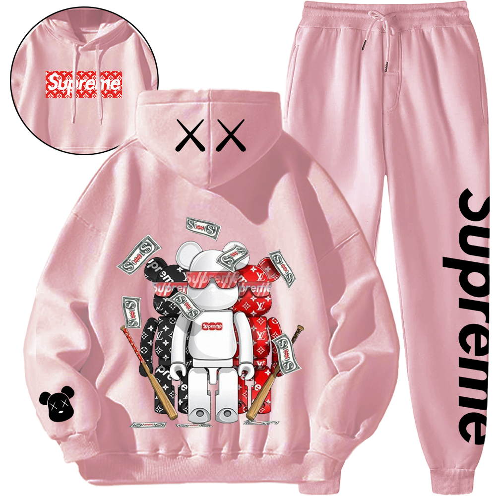 【期間限定】*HOT*【5010円プラスして２点を購入】【 LV & SUPREME】LV 暴力的なクマのスウェットシャツスーツ「正規品保証、公式と同じデザイン」 【海外ブランド直営店】柔らかく快適、吸汗性、通気性に優れています。