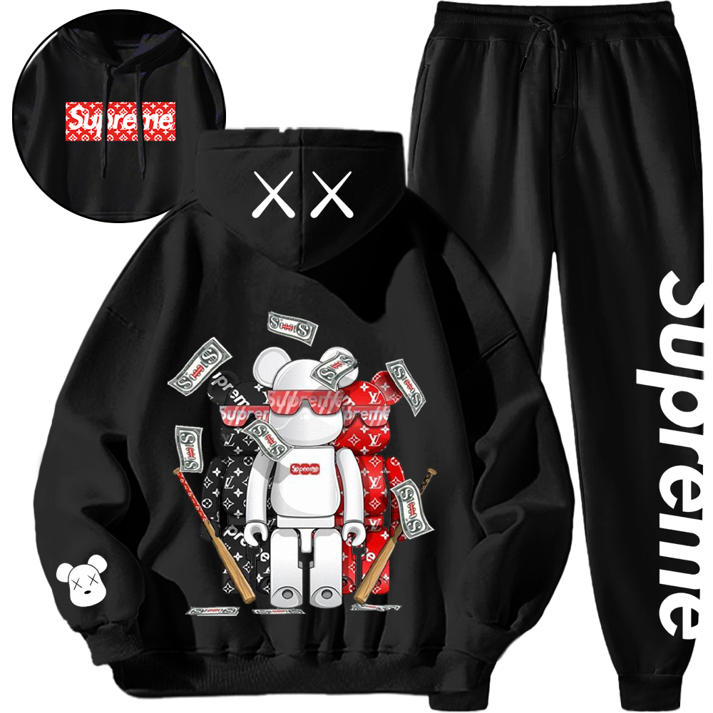 【期間限定】*HOT*【5010円プラスして２点を購入】【 LV & SUPREME】LV 暴力的なクマのスウェットシャツスーツ「正規品保証、公式と同じデザイン」 【海外ブランド直営店】柔らかく快適、吸汗性、通気性に優れています。