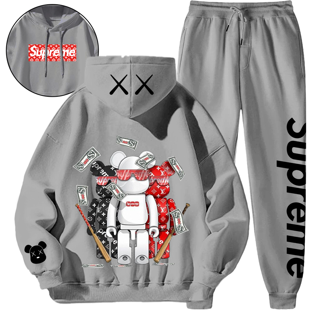 【期間限定】*HOT*【5010円プラスして２点を購入】【 LV & SUPREME】LV 暴力的なクマのスウェットシャツスーツ「正規品保証、公式と同じデザイン」 【海外ブランド直営店】柔らかく快適、吸汗性、通気性に優れています。