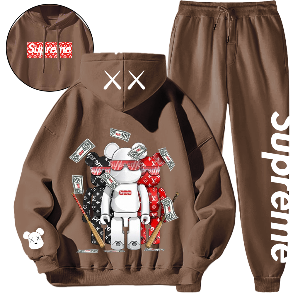 【期間限定】*HOT*【5010円プラスして２点を購入】【 LV & SUPREME】LV 暴力的なクマのスウェットシャツスーツ「正規品保証、公式と同じデザイン」 【海外ブランド直営店】柔らかく快適、吸汗性、通気性に優れています。