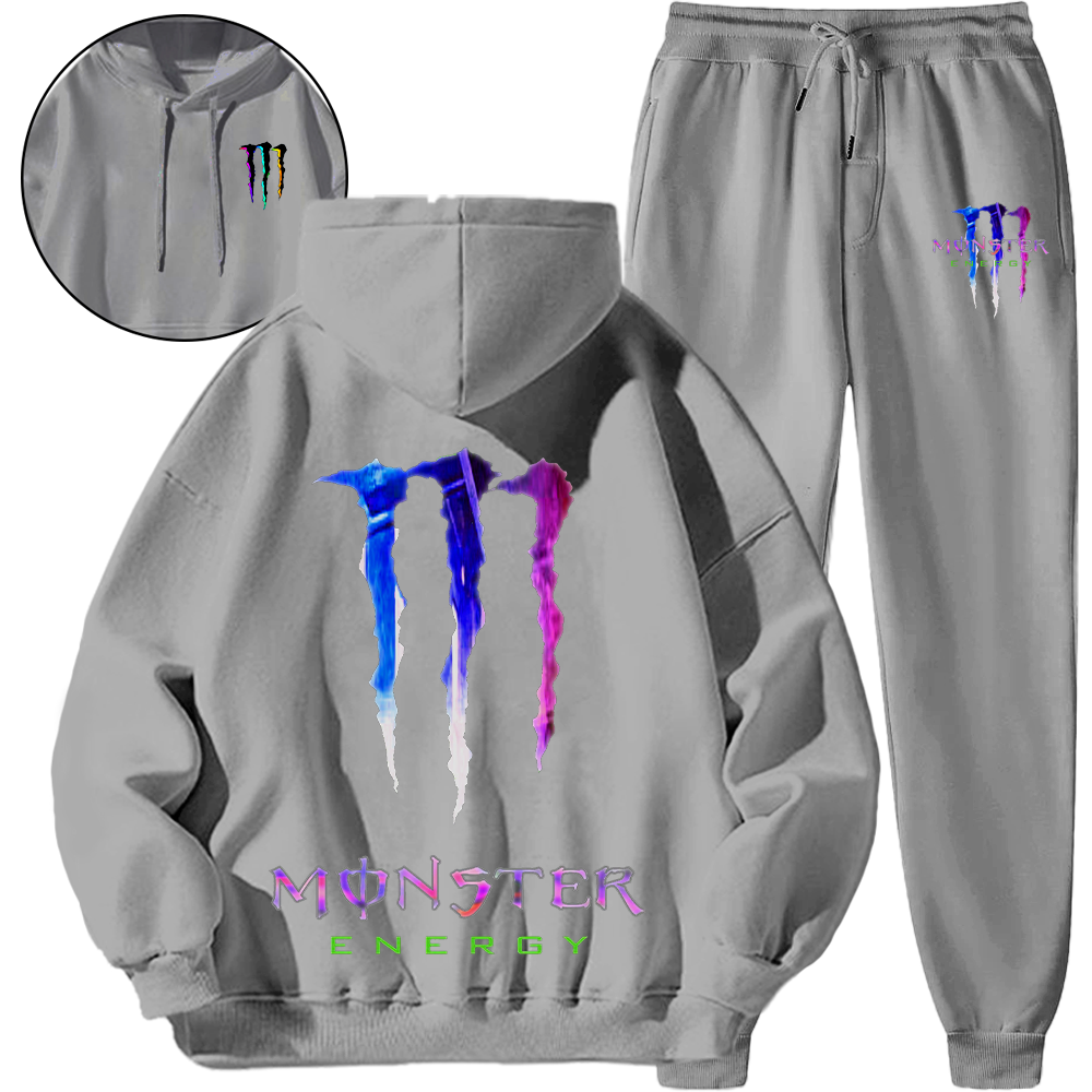 【人気商品を期間限定割引価格でご提供】*HOT*【海外ブランド直営店】Monster Energyフード付きスウェットシャツセット「正規品保証、公式と同じデザイン」ハイストリートスタイル、コントラストカラー、快適で通気性のある
