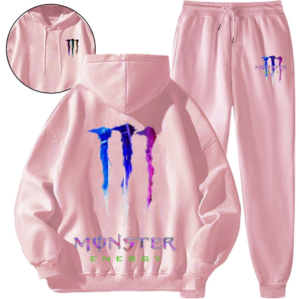 【人気商品を期間限定割引価格でご提供】*HOT*【海外ブランド直営店】Monster Energyフード付きスウェットシャツセット「正規品保証、公式と同じデザイン」ハイストリートスタイル、コントラストカラー、快適で通気性のある